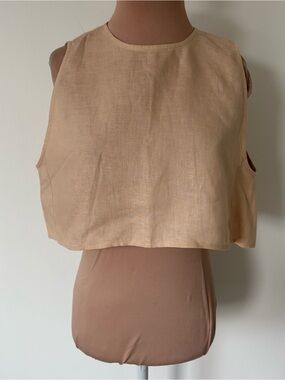 Parentezi Cropped Woven Linen Beige Tan Sleeveless EUC Size Medium
